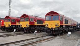 66003, 66005 and 66004 at Toton The start of the American invasion! Brand new 66s, numbers 3, 4 and 5 stand outside the depot building at an open day at Toton on 29th August 1998. 66003, 66005 and 66004 at Toton The start of the American invasion! Brand new 66s, numbers 3, 4 and 5 stand outside the depot building at an open day at Toton on 29th August 1998.