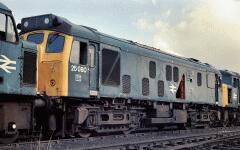 25080 at Toton With "Peaks" for company, 25080 is stored awaiting disposal in Toton yard in the mid-1980s. , , I fund my Flickr membership, scanner and software myself. So, if you like my pictures please consider buying me a coffee! www.buymeacoffee.com/seanl, , © Sean Lancastle, all rights reserved. Please do not share or post elsewhere without permission. 25080 at Toton With "Peaks" for company, 25080 is stored awaiting disposal in Toton yard in the mid-1980s. , , I fund my Flickr membership, scanner and software myself. So, if you like my pictures please consider buying me a coffee! www.buymeacoffee.com/seanl, , © Sean Lancastle, all rights reserved. Please do not share or post elsewhere without permission.